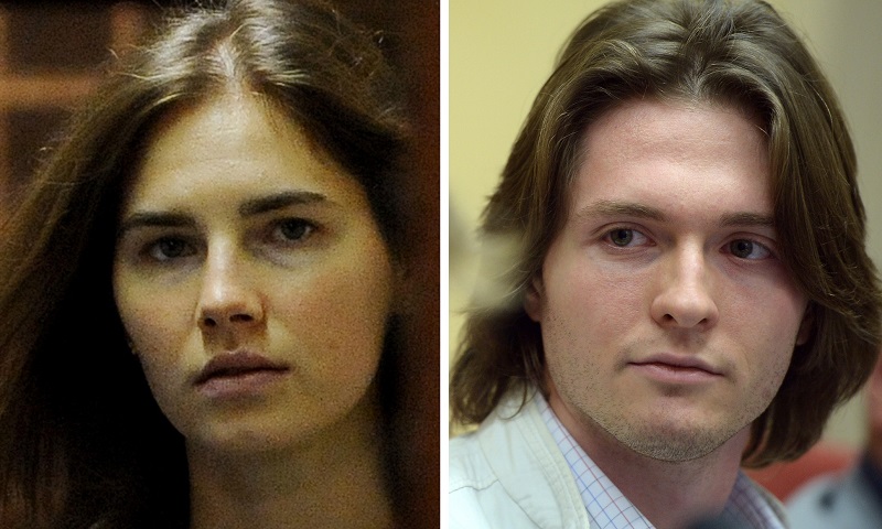 A combination of two pictures shows Italian Raffaele Sollecito (R) during a press conference on July 1st, 2014 in Rome and Amanda Knox, US national accused with former lover Sollecito of the 2007 murder of her housemate Meredith Kercher, as she arrives at the court during the resumption of her appeal trial in Perugia on September 30, 2011. After a retrial, the pair were found guilty of murder, with Knox sentenced to 28 and a half years in prison, and Sollecito to 25 years. The Italian Court of cassation will examine the case on March 25, 2015 to give its final verdict. Cassation judges can either uphold the convictions if they find the appeals trial was properly conducted or order yet another appellate trial. AFP PHOTO / FILIPPO MONTEFORTE / TIZIANA FABIFILIPPO MONTEFORTE / TIZIANA FAB/AFP/Getty Images