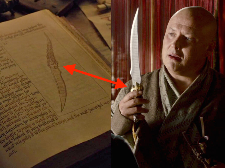 game of thrones dagger varys arya sam's book