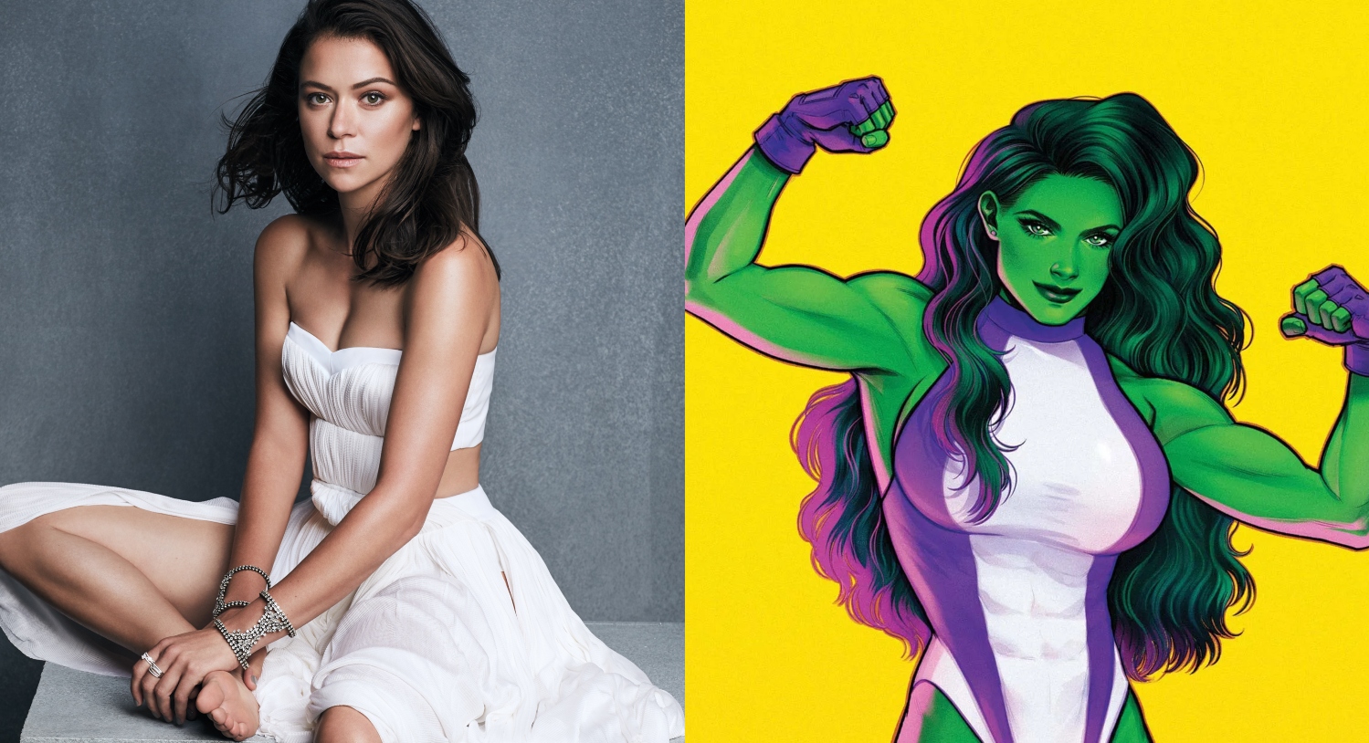 Tatiana Maslany jako SHE-HULK z serialu MCU na grafikach promocyjnych