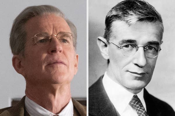 both men with thin framed glasses and white hair combed back