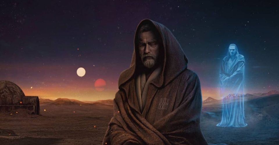 Duch Qui-Gona Jinna odwiedza OBI-WANA KENOBIEGO na fanowskim plakacie serialu