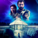 Sci-fi movie poster with three main characters above a glass conservatory against a purple-blue space backdrop.