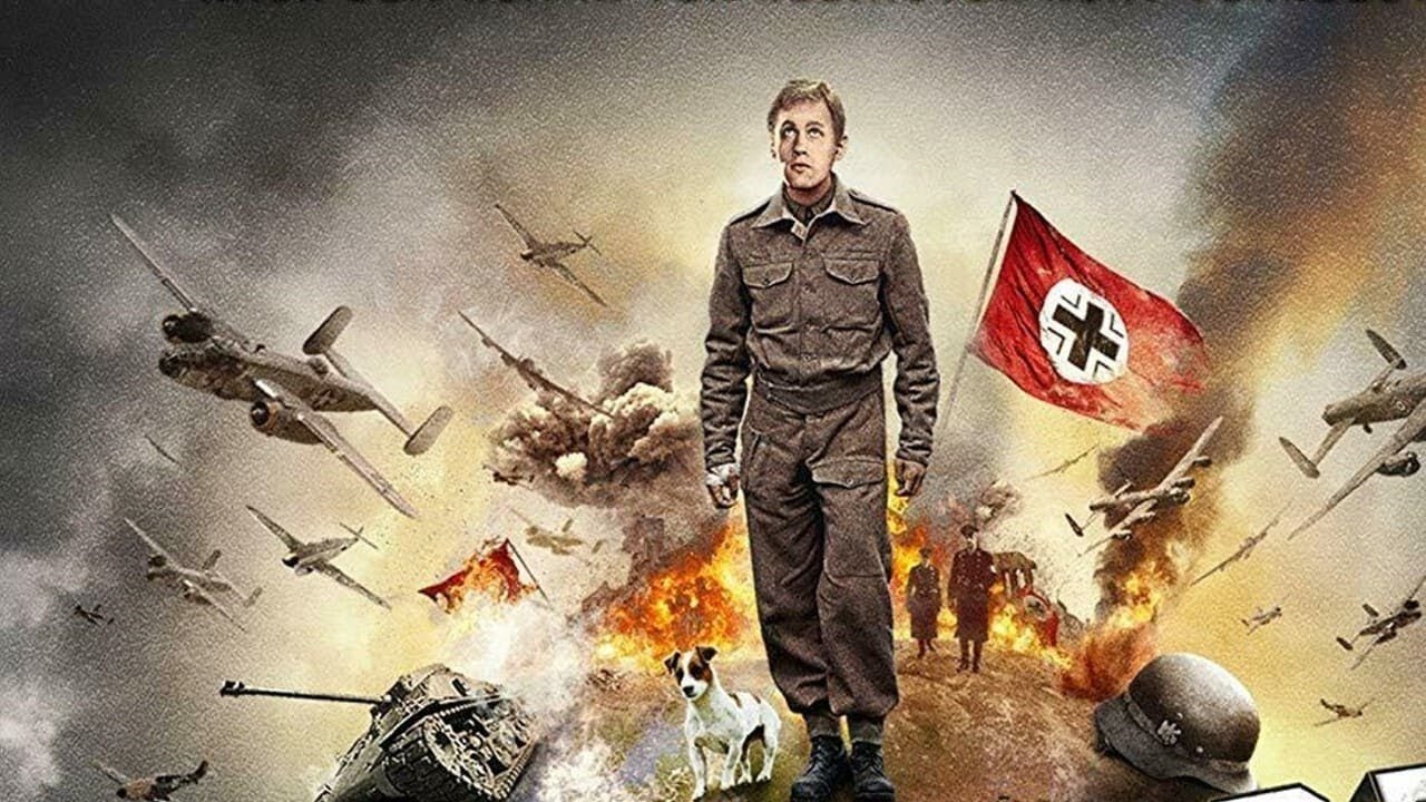 rzeznia-nr-5-cover | film.org.pl Central young soldier stands on a battlefield amid smoke and flames, with a Nazi flag, planes, and tanks in the background.