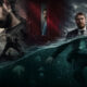 Dramatic collage of three men: one on a desolate street, one peeking through a red door, and another submerged in dark teal water with jellyfish.