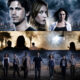Promotional collage of a diverse group of survivors walking across a desert, with a city skyline above and a plane in the middle panel, suggesting a multi-scene narrative.