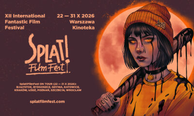 Promotional SPLAT Film Fest poster with dates and cities on the left and a stylized girl in an orange beanie on the right against an orange moon.