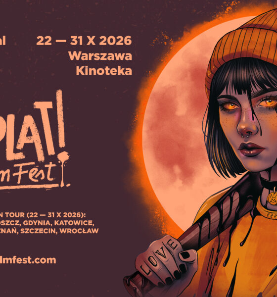 Promotional SPLAT Film Fest poster with dates and cities on the left and a stylized girl in an orange beanie on the right against an orange moon.